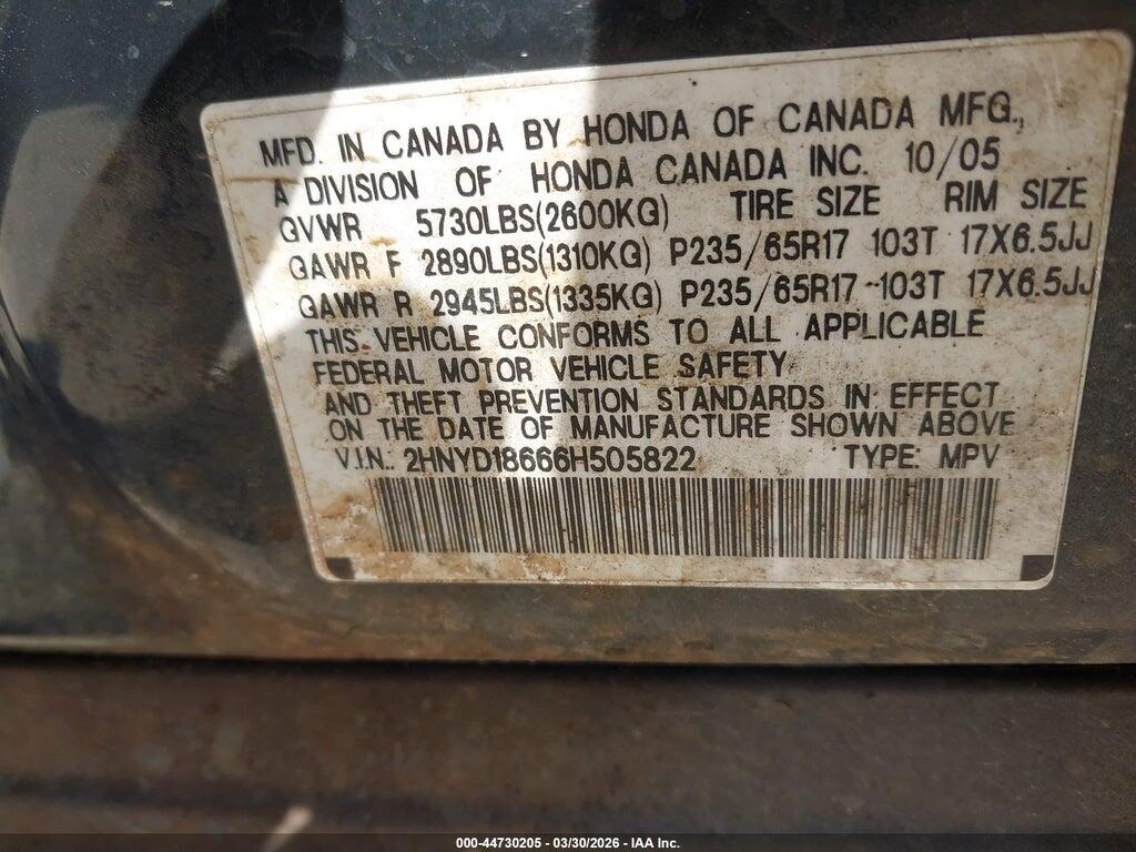 2HNYD18666H505822 2006 ACURA MDX photo no. 9