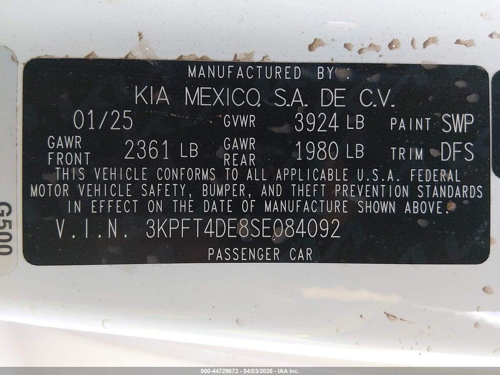 3KPFT4DE8SE084092 2025 KIA K4 photo no. 9