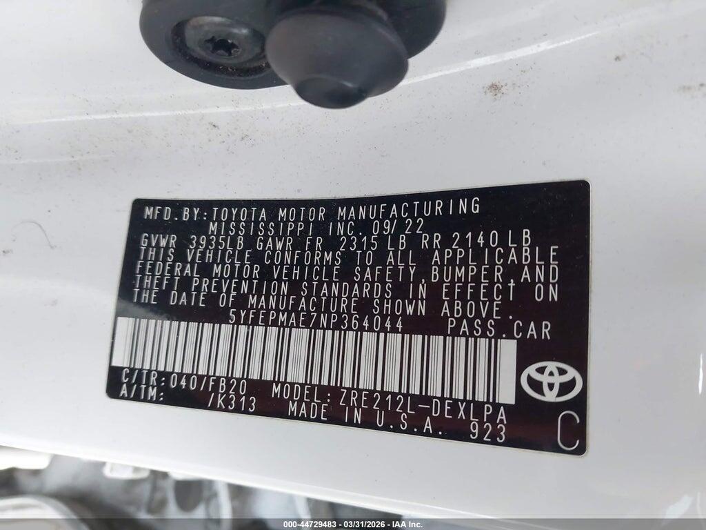 5YFEPMAE7NP364044 2022 TOYOTA COROLLA photo no. 9