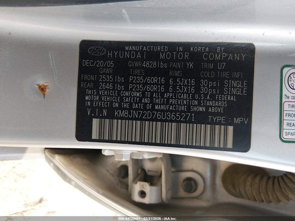 KM8JN72D76U365271 2006 HYUNDAI TUCSON photo no. 9