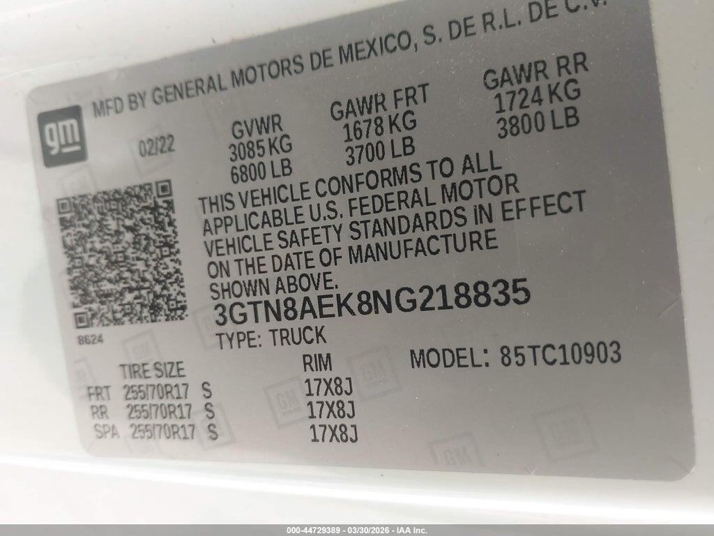 3GTN8AEK8NG218835 2022 GMC SIERRA 1500 LIMITED photo no. 9