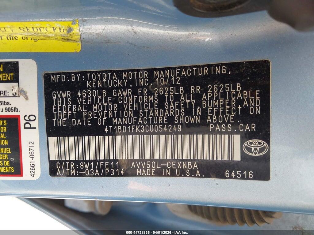 4T1BD1FK3CU054249 2012 TOYOTA CAMRY HYBRID photo no. 9