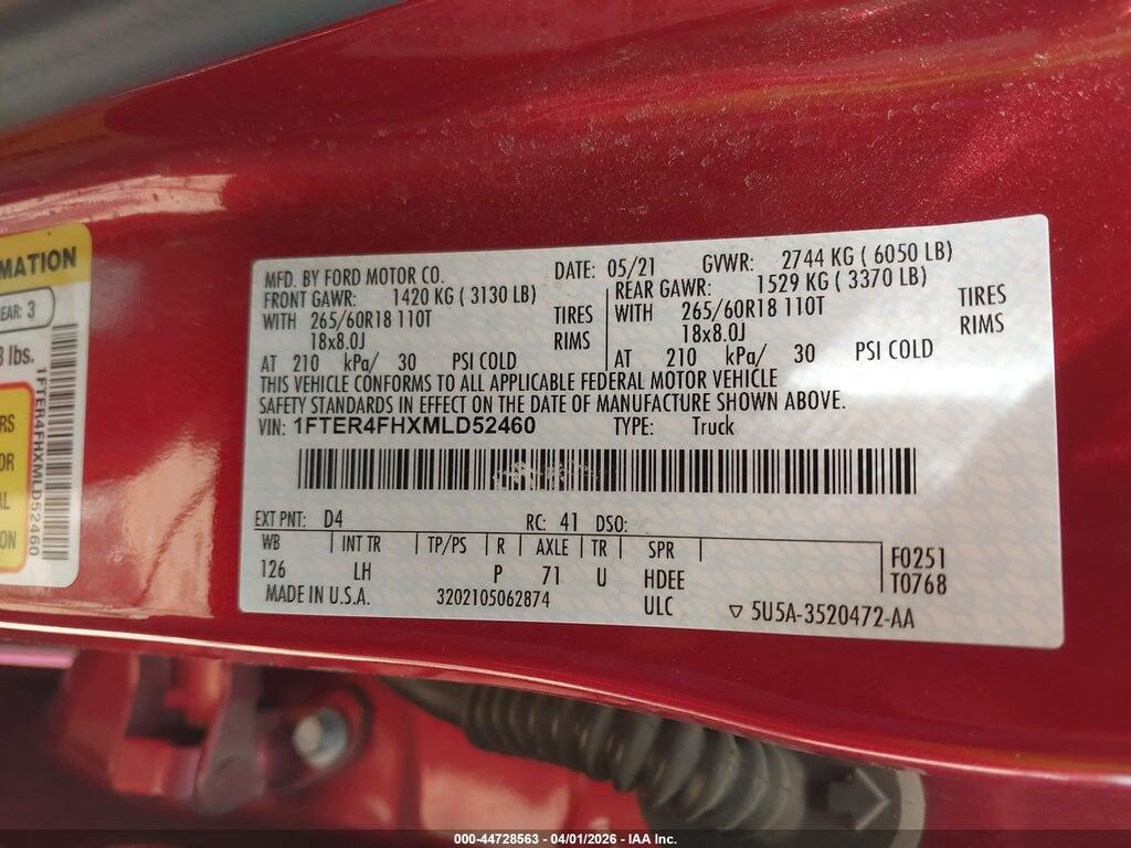 1FTER4FHXMLD52460 2021 FORD RANGER photo no. 9