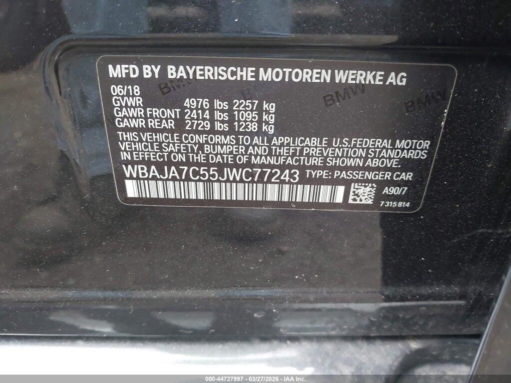 WBAJA7C55JWC77243 2018 BMW 530I photo no. 9