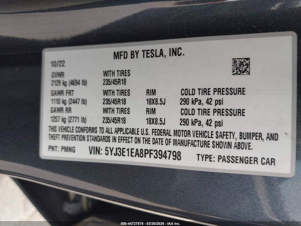 5YJ3E1EA8PF394798 2023 TESLA MODEL 3 photo no. 9
