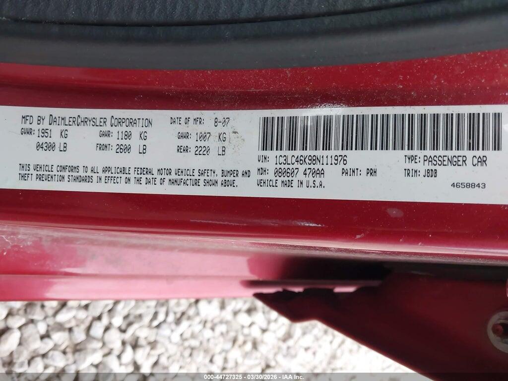 1C3LC46K98N111976 2008 CHRYSLER SEBRING photo no. 9