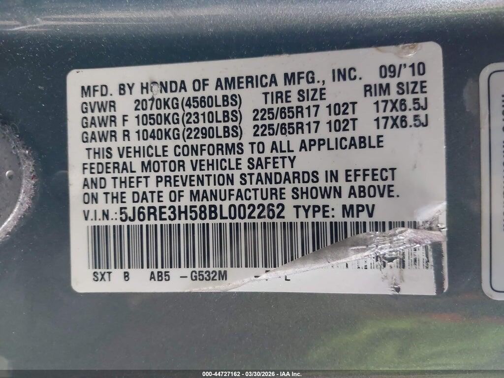 5J6RE3H58BL002262 2011 HONDA CR-V photo no. 9