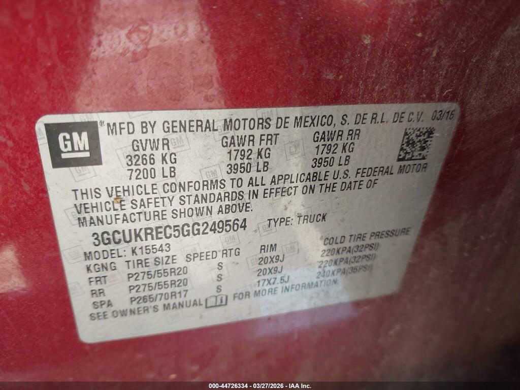 3GCUKREC5GG249564 2016 CHEVROLET SILVERADO 1500 photo no. 9