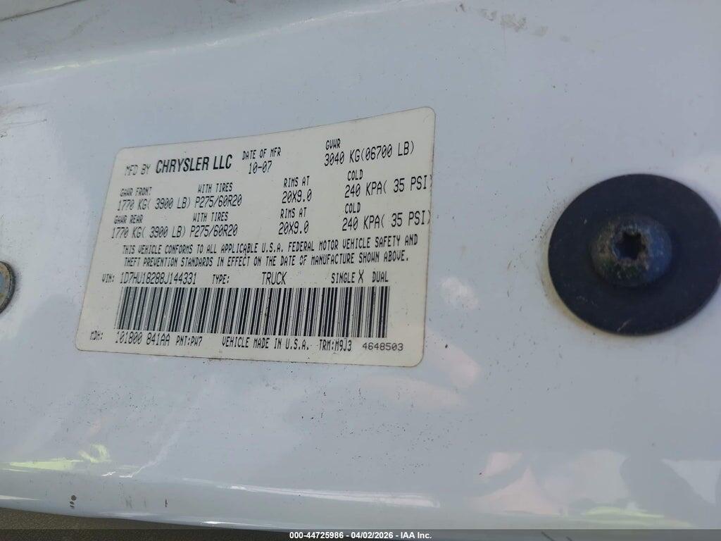 1D7HU18288J144331 2008 DODGE RAM 1500 photo no. 8