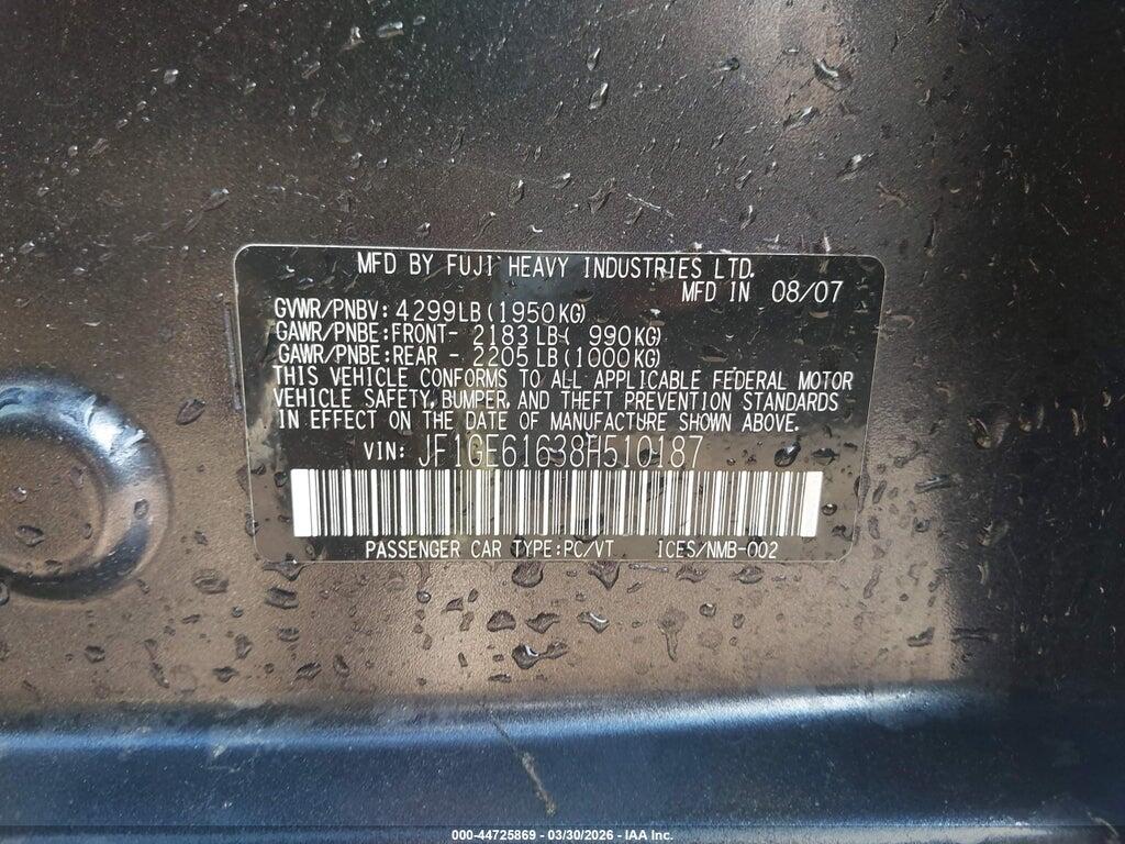 JF1GE61638H510187 2008 SUBARU IMPREZA photo no. 9