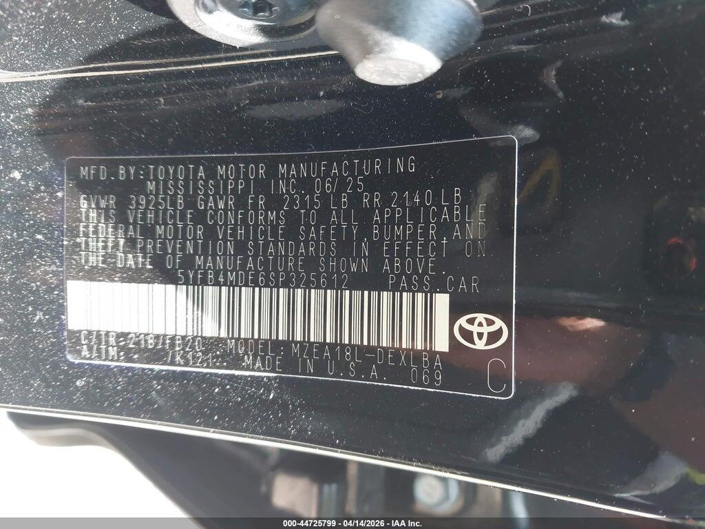 5YFB4MDE6SP325612 2025 TOYOTA COROLLA photo no. 9