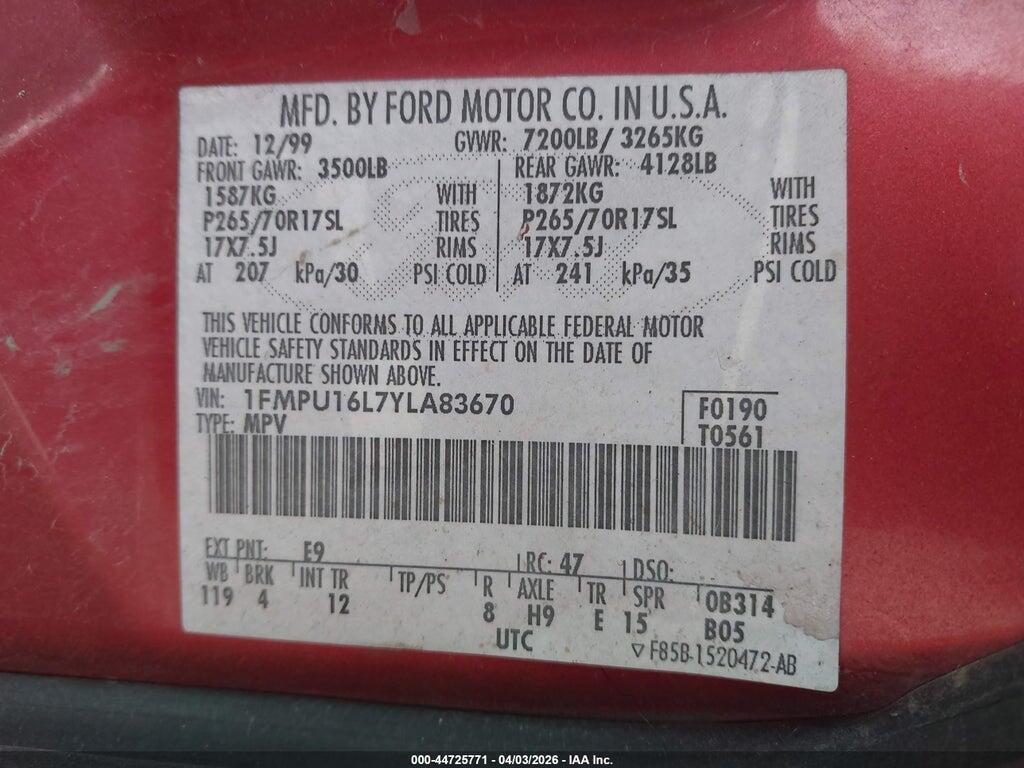 1FMPU16L7YLA83670 2000 FORD EXPEDITION photo no. 9
