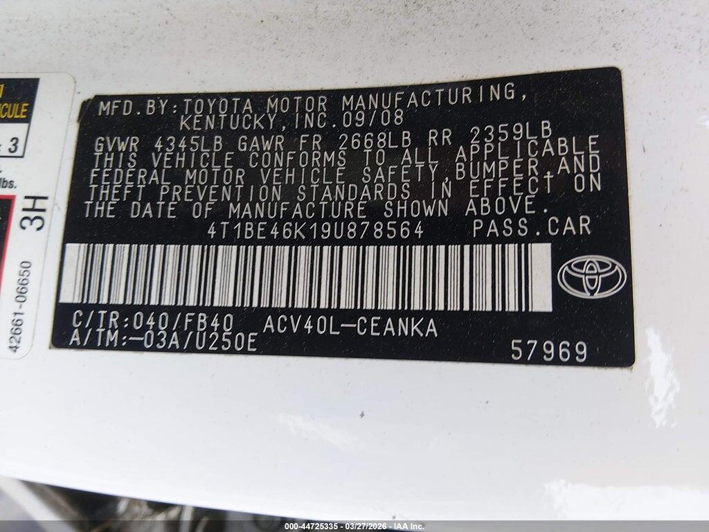 4T1BE46K19U878564 2009 TOYOTA CAMRY photo no. 9