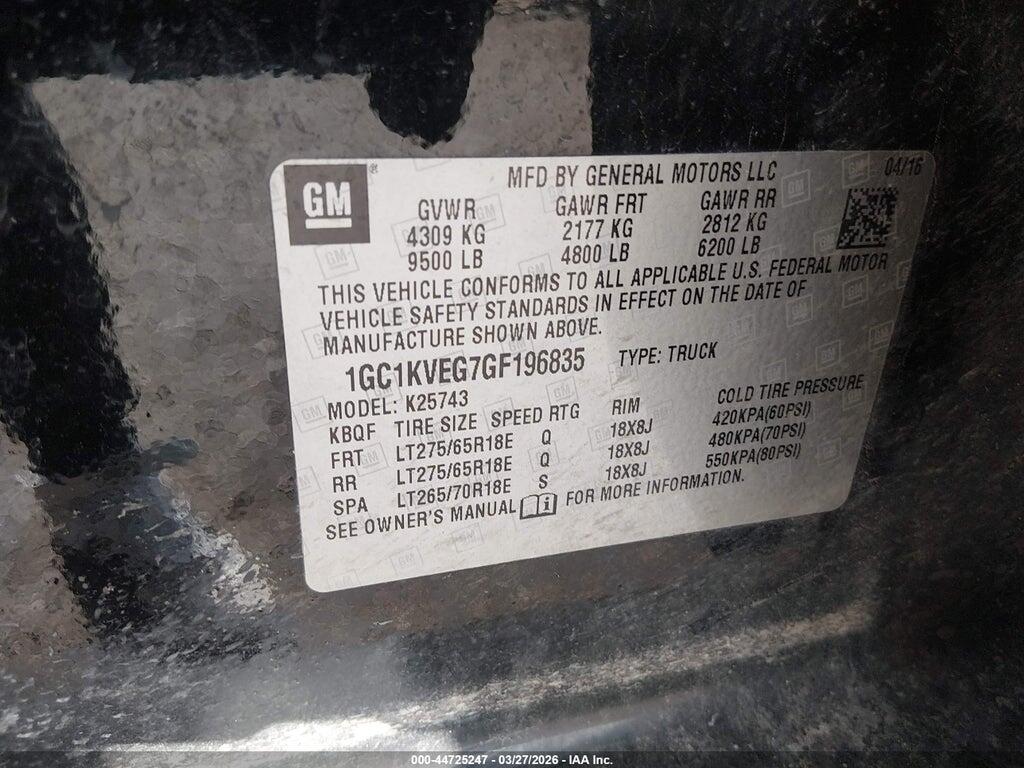1GC1KVEG7GF196835 2016 CHEVROLET SILVERADO 2500HD photo no. 9