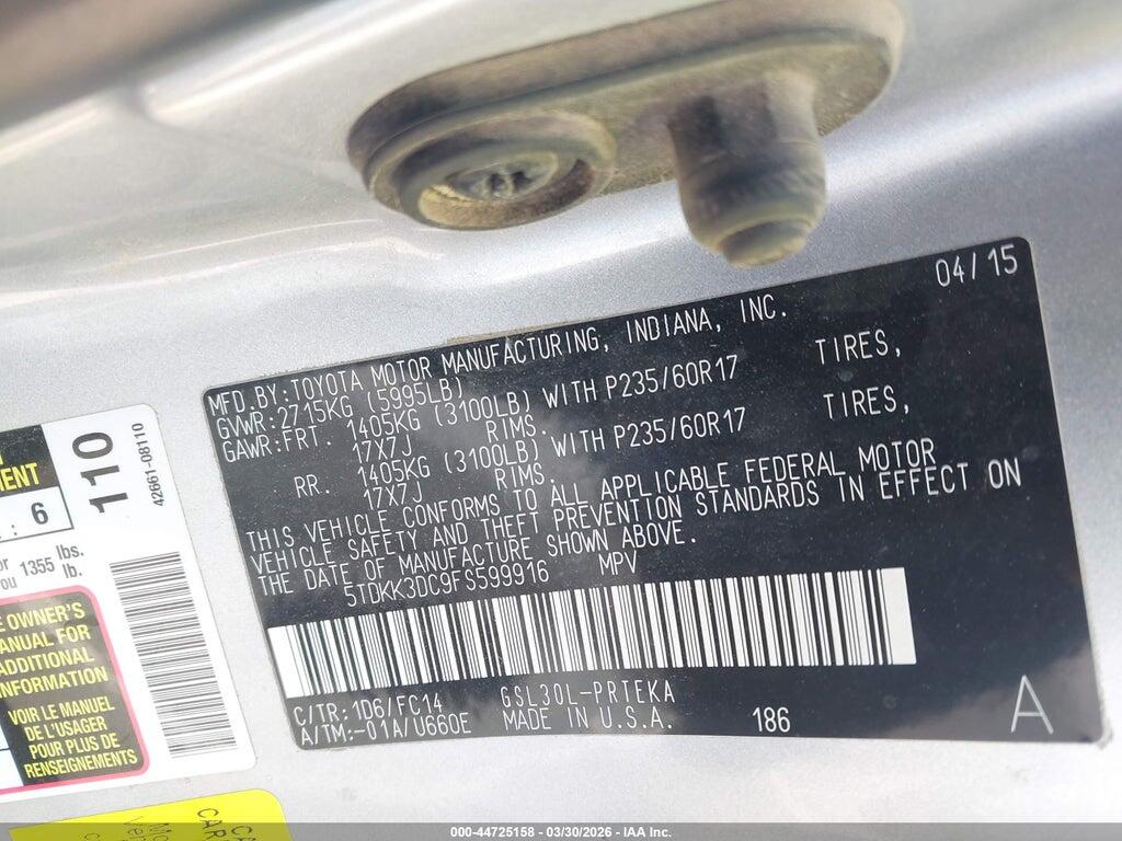 5TDKK3DC9FS599916 2015 TOYOTA SIENNA photo no. 9