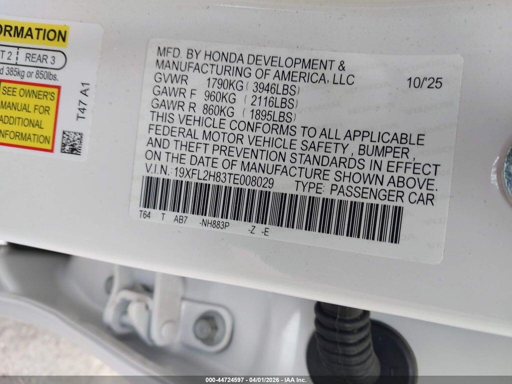 19XFL2H83TE008029 2026 HONDA CIVIC photo no. 9