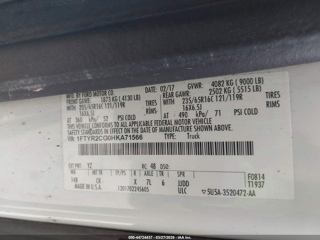 1FTYR2CG0HKA71566 2017 FORD TRANSIT-250 photo no. 9