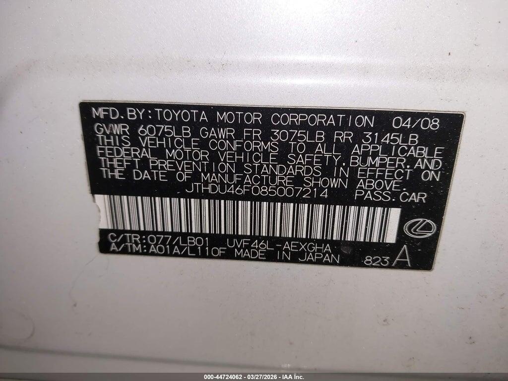 JTHDU46F085007214 2008 LEXUS LS 600H photo no. 9