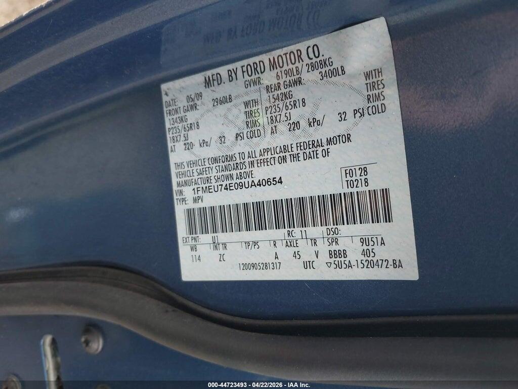 1FMEU74E09UA40654 2009 FORD EXPLORER photo no. 9