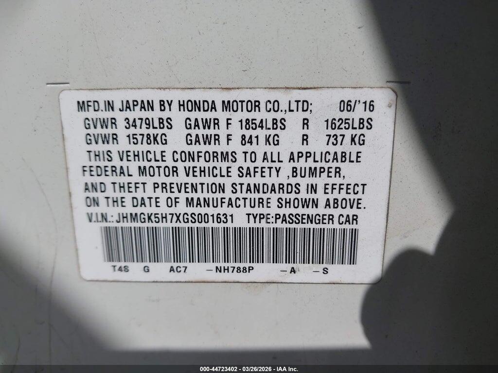 JHMGK5H7XGS001631 2016 HONDA FIT photo no. 9