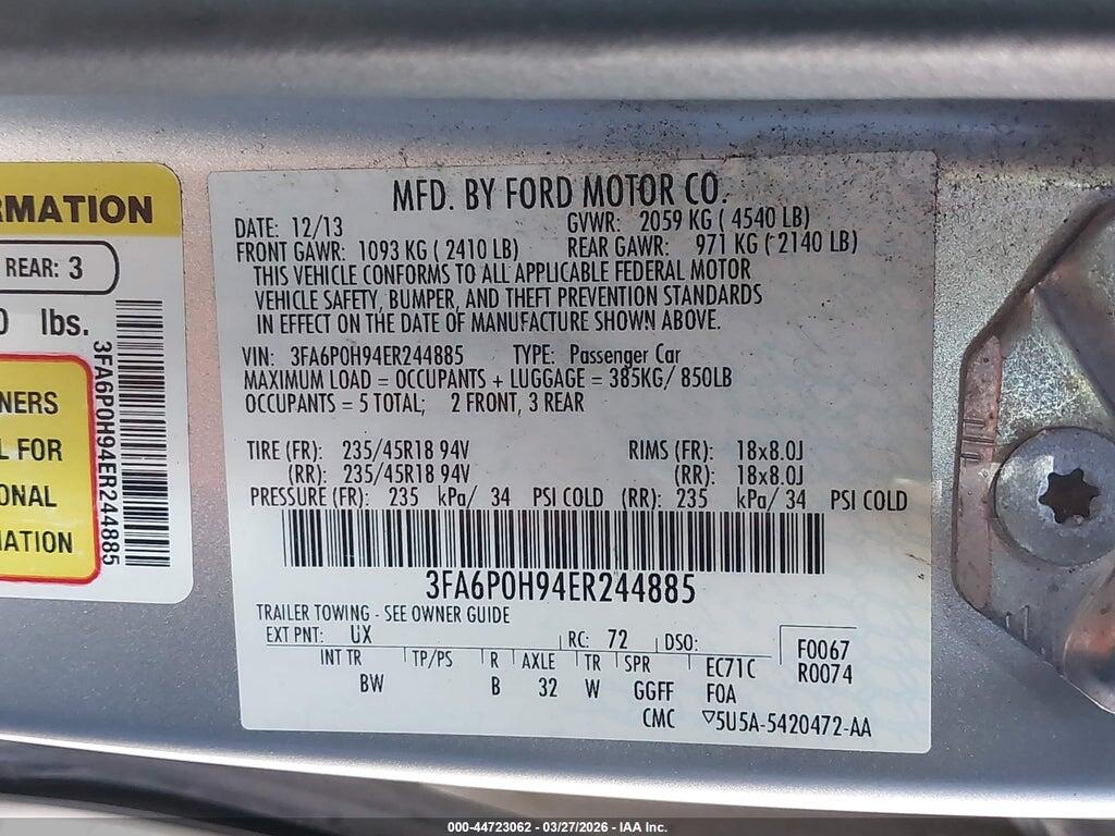 3FA6P0H94ER244885 2014 FORD FUSION photo no. 9