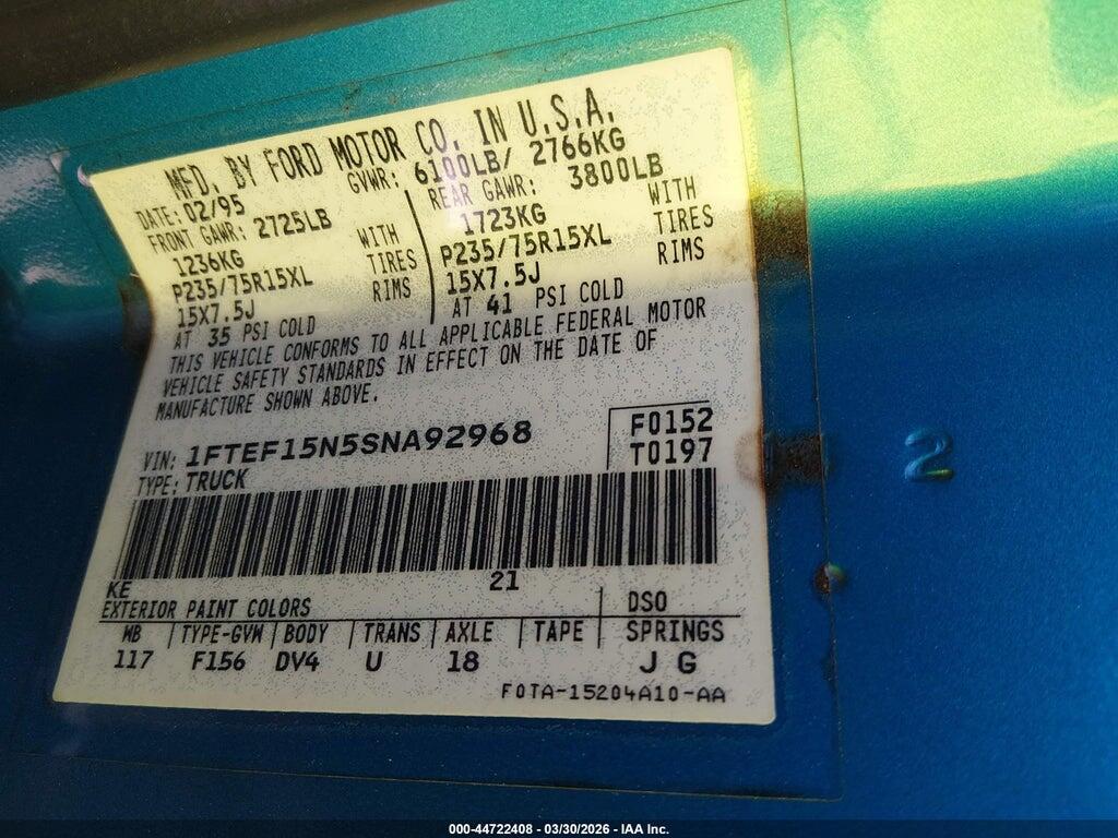 1FTEF15N5SNA92968 1995 FORD F150 photo no. 9