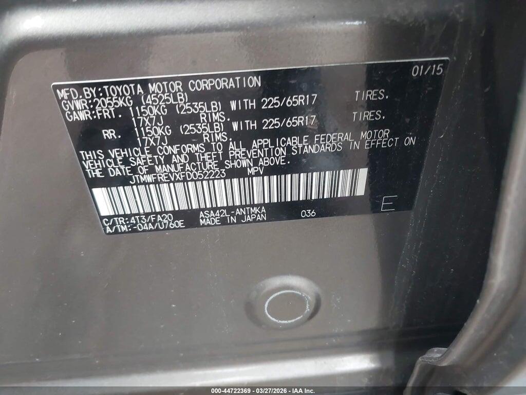 JTMWFREVXFD052223 2015 TOYOTA RAV4 photo no. 9