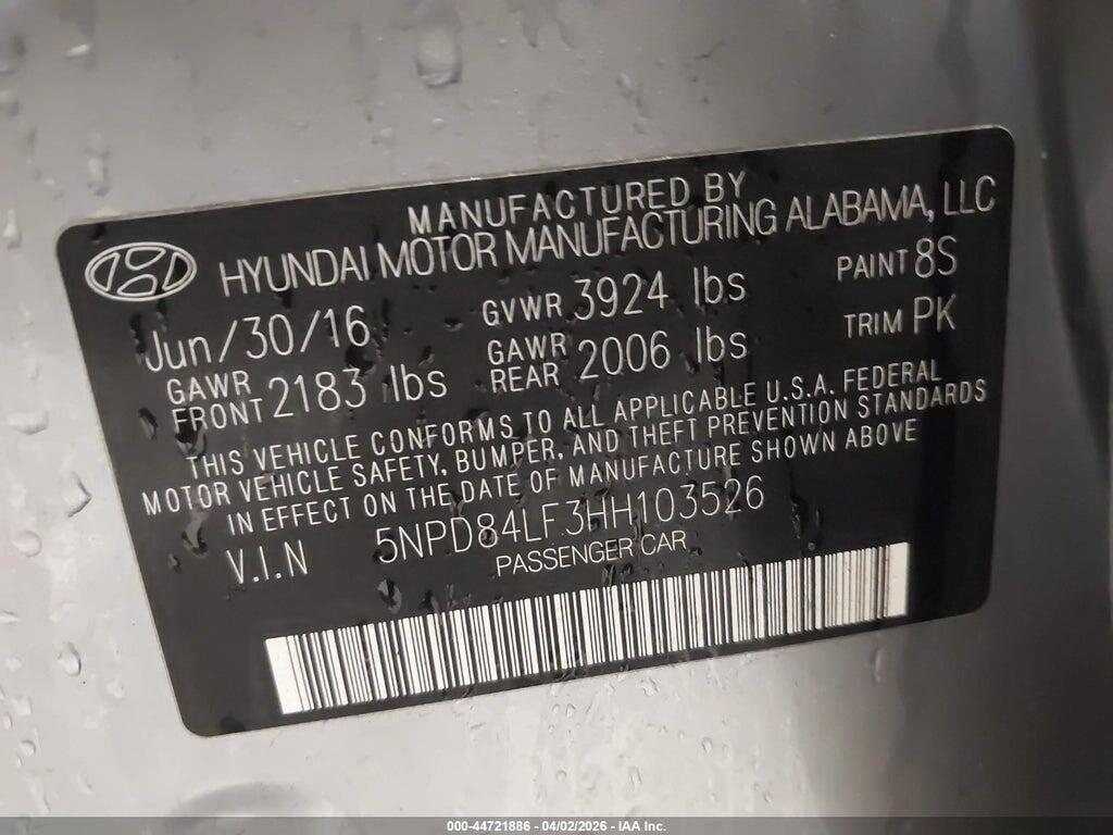 5NPD84LF3HH103526 2017 HYUNDAI ELANTRA photo no. 9