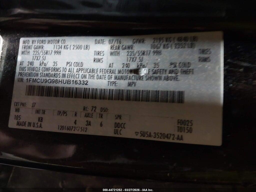 1FMCU9G98HUB16332 2017 FORD ESCAPE photo no. 9