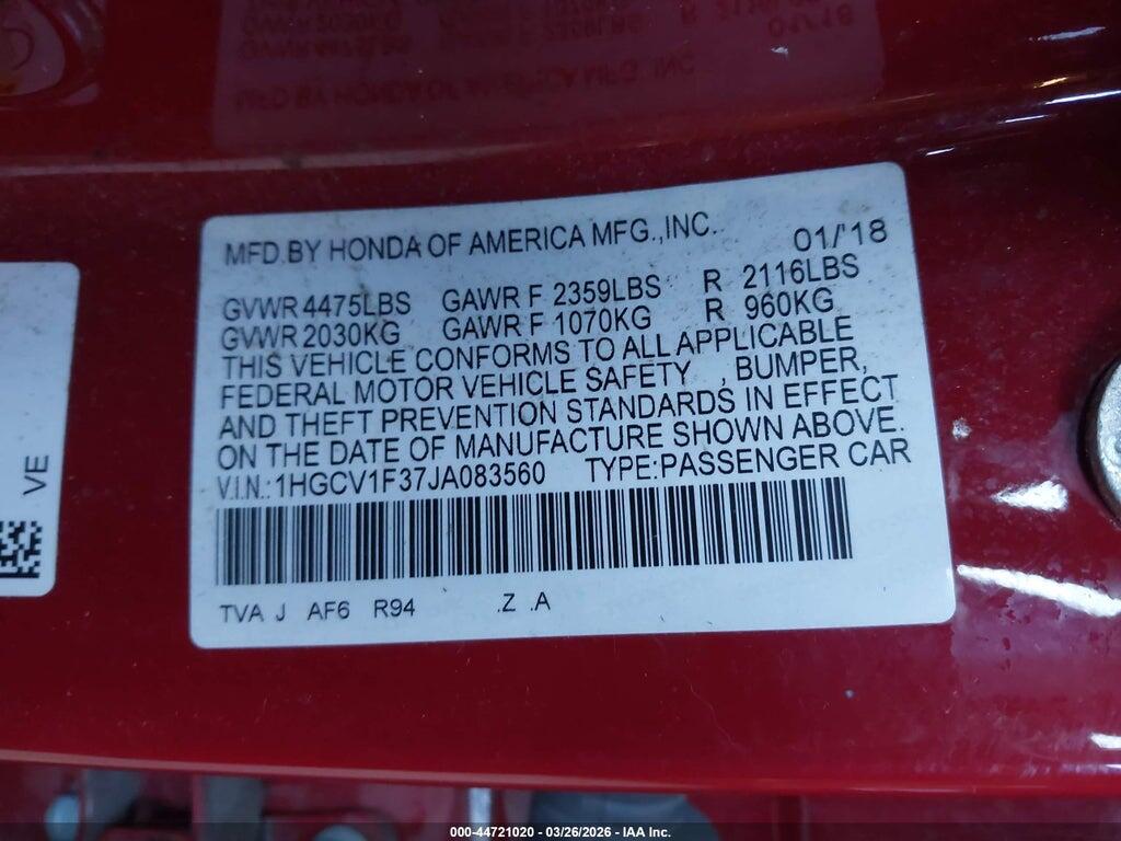 1HGCV1F37JA083560 2018 HONDA ACCORD photo no. 9