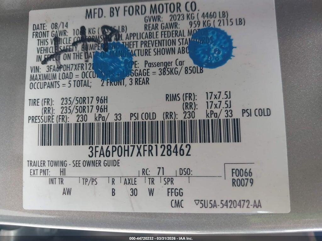 3FA6P0H7XFR128462 2015 FORD FUSION photo no. 9