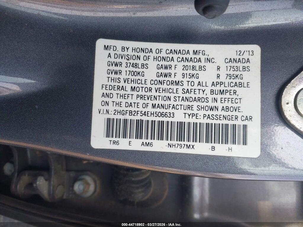 2HGFB2F54EH506633 2014 HONDA CIVIC photo no. 9