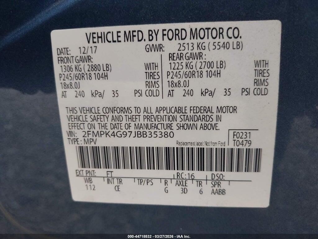 2FMPK4G97JBB35380 2018 FORD EDGE photo no. 9