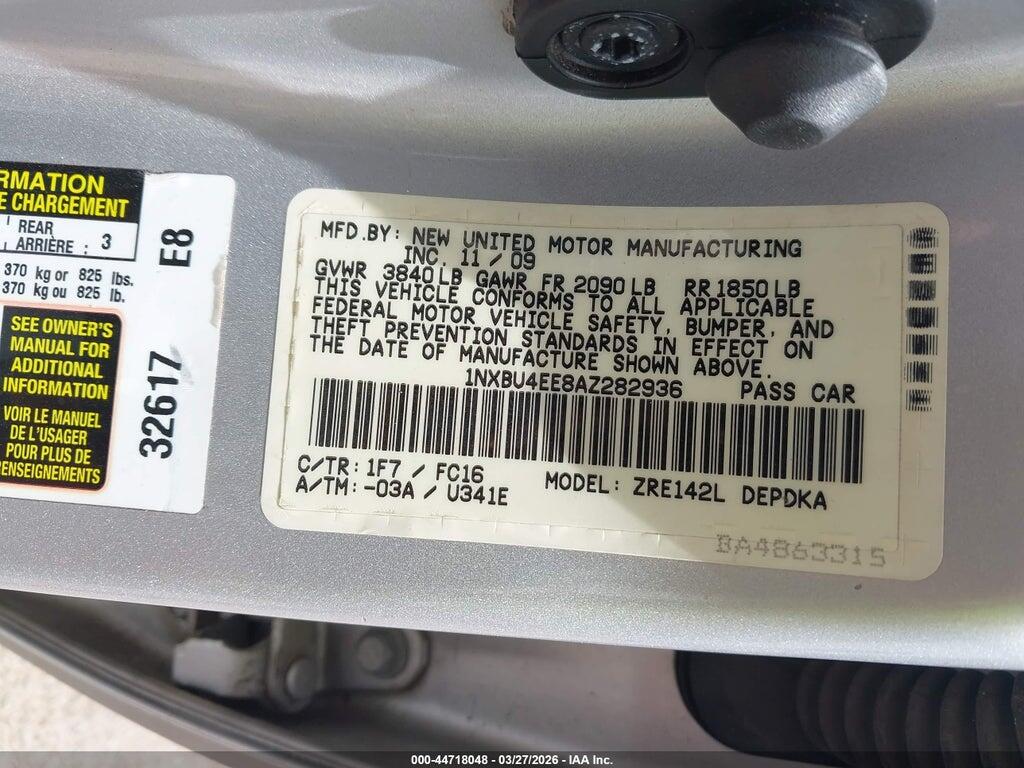 1NXBU4EE8AZ282936 2010 TOYOTA COROLLA photo no. 9