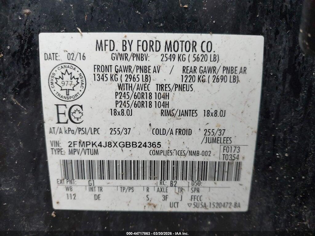 2FMPK4J8XGBB24365 2016 FORD EDGE photo no. 9