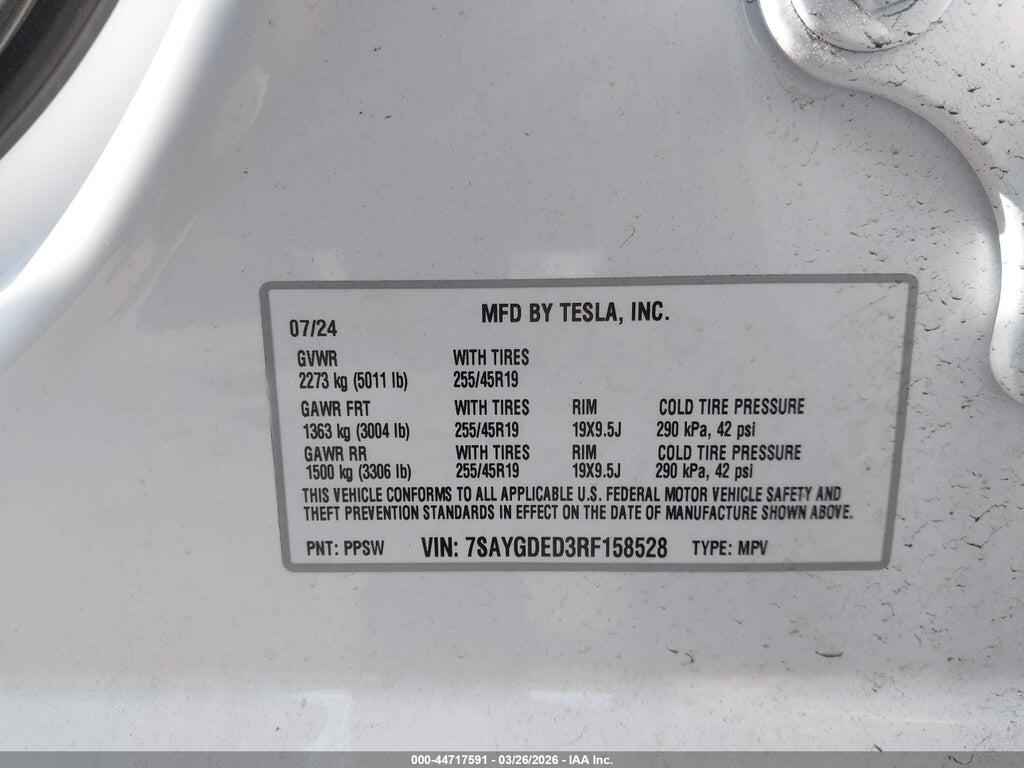 7SAYGDED3RF158528 2024 TESLA MODEL Y photo no. 9