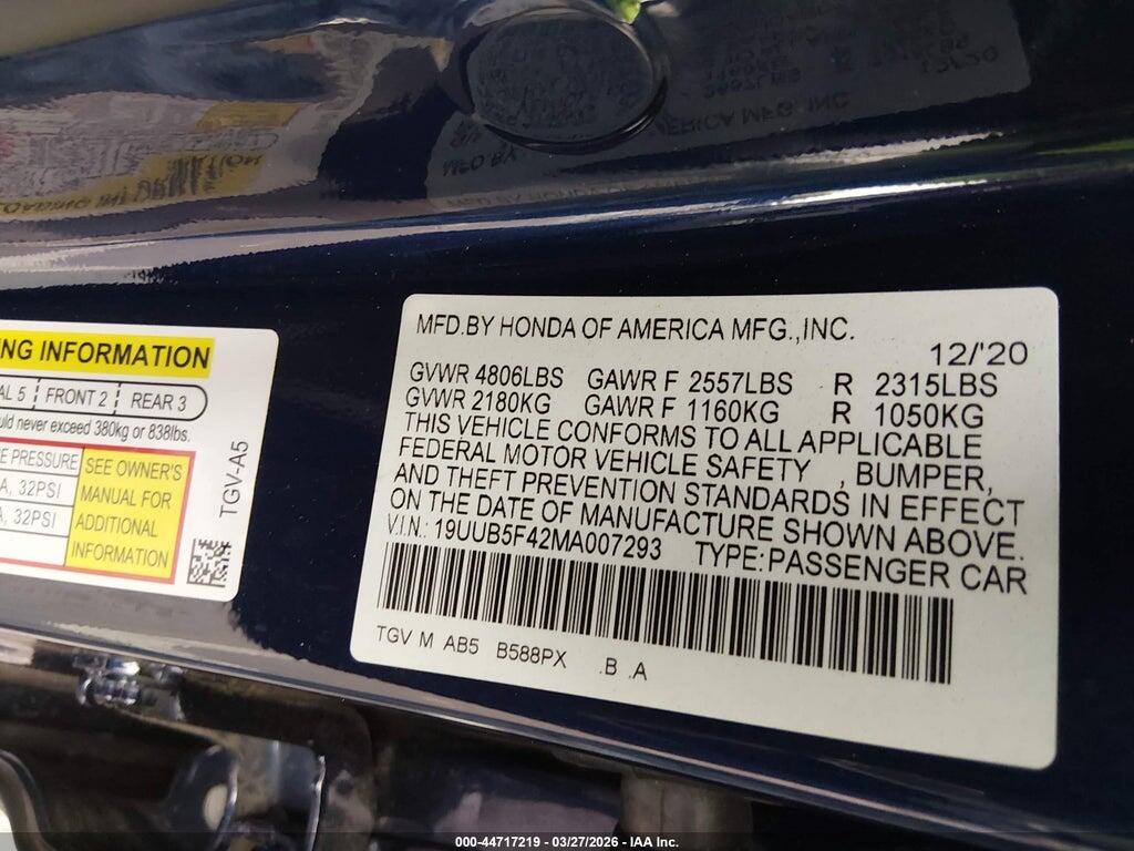 19UUB5F42MA007293 2021 ACURA TLX photo no. 9