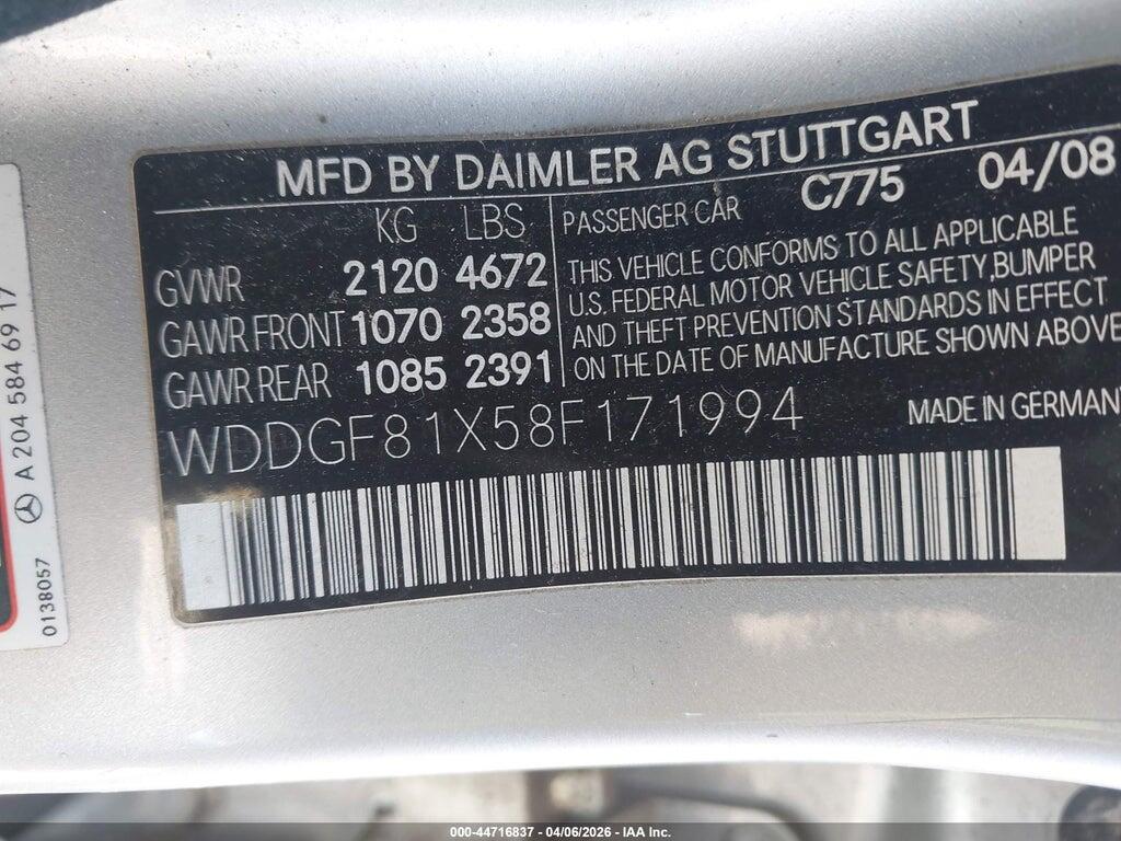 WDDGF81X58F171994 2008 MERCEDES-BENZ C 300 photo no. 9