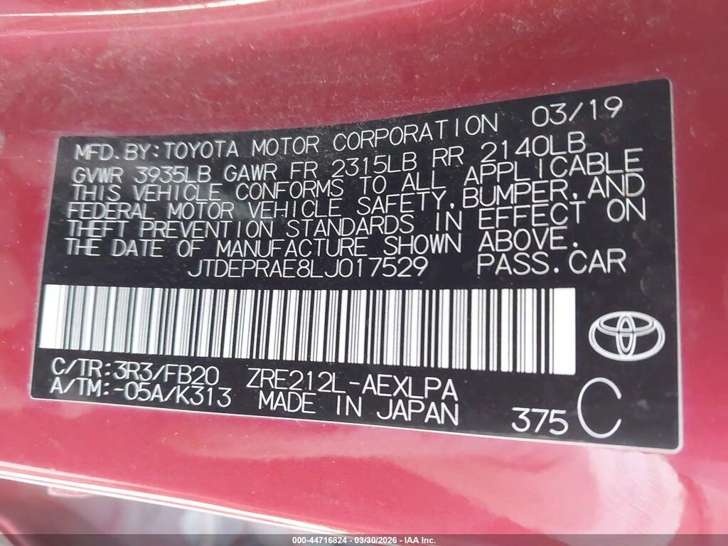 JTDEPRAE8LJ017529 2020 TOYOTA COROLLA photo no. 9