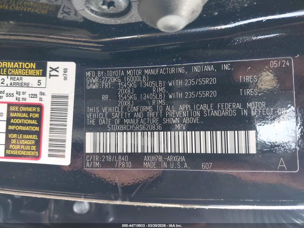 5TDXBRCH5RS620836 2024 TOYOTA HIGHLANDER HYBRID photo no. 9