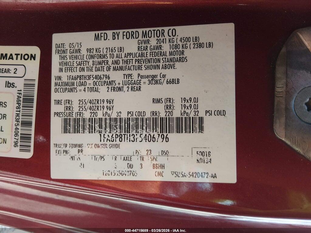 1FA6P8TH3F5406796 2015 FORD MUSTANG photo no. 9