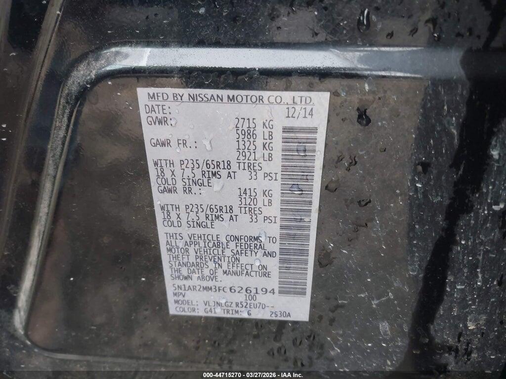 5N1AR2MM3FC626194 2015 NISSAN PATHFINDER photo no. 9