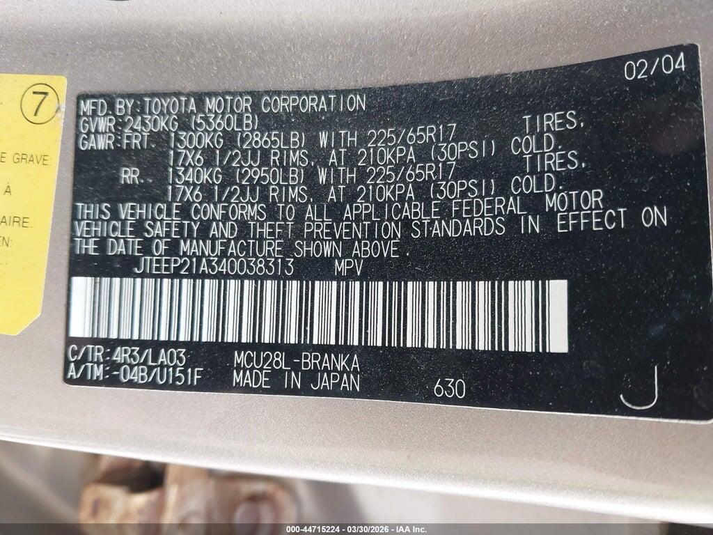 JTEEP21A340038313 2004 TOYOTA HIGHLANDER photo no. 9