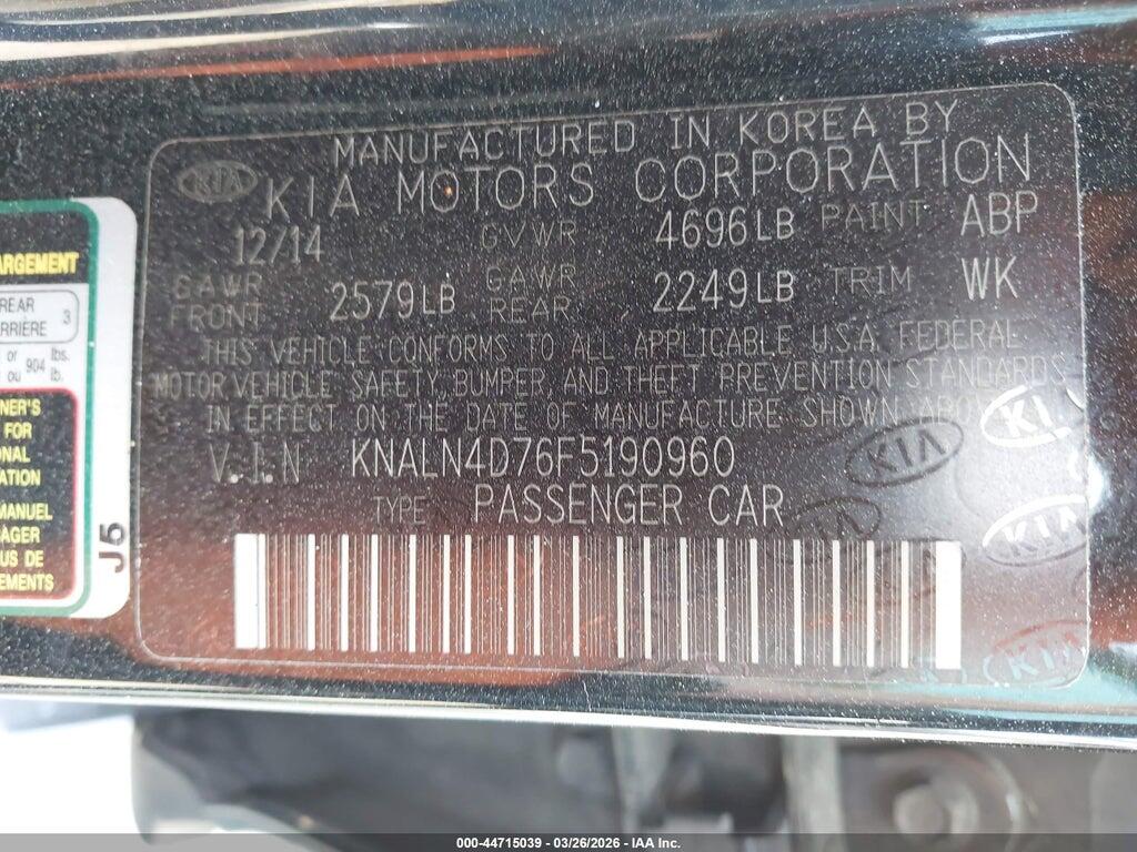 KNALN4D76F5190960 2015 KIA CADENZA photo no. 9