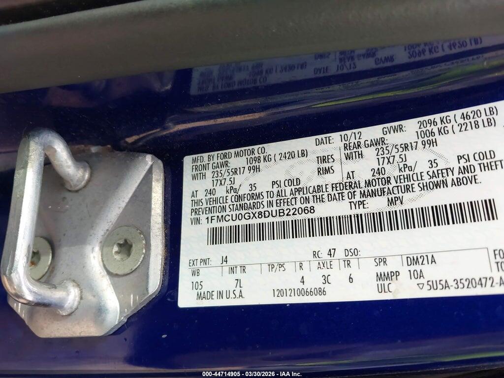 1FMCU0GX8DUB22068 2013 FORD ESCAPE photo no. 9