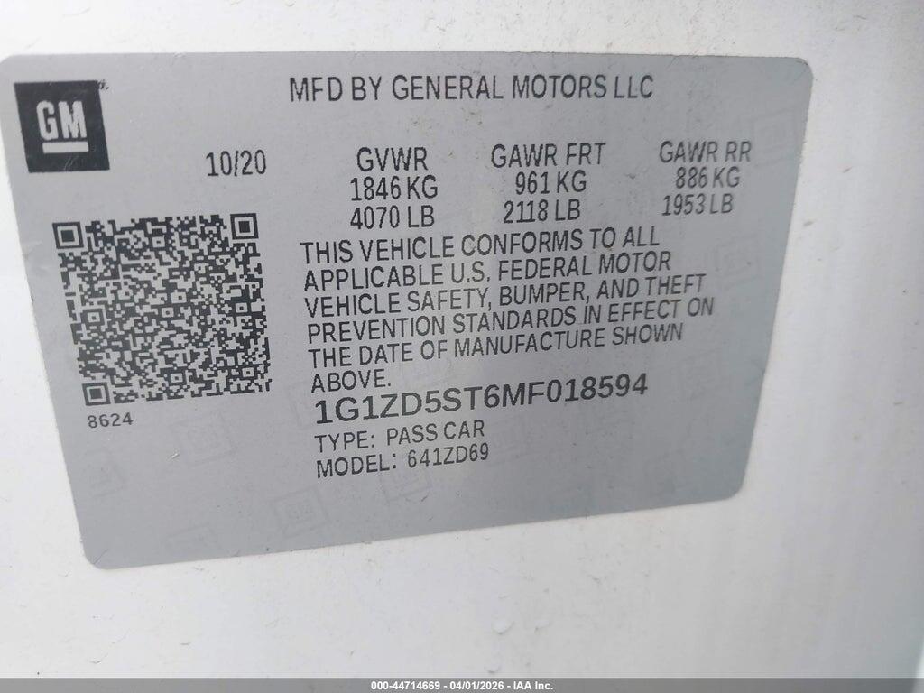 1G1ZD5ST6MF018594 2021 CHEVROLET MALIBU photo no. 9