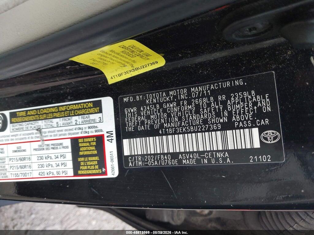 4T1BF3EK5BU227369 2011 TOYOTA CAMRY photo no. 9