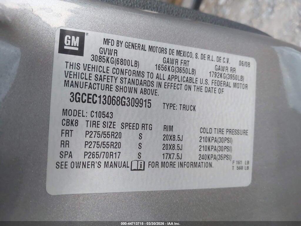 3GCEC13068G309915 2008 CHEVROLET SILVERADO 1500 photo no. 9