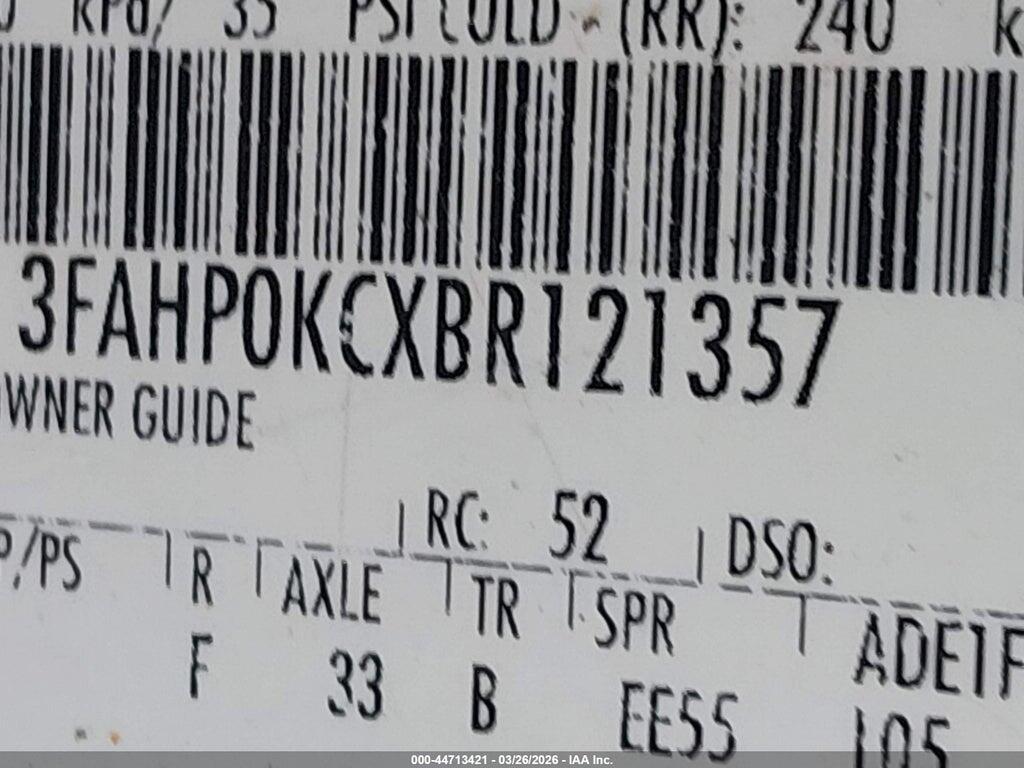 3FAHP0KCXBR121357 2011 FORD FUSION photo no. 9