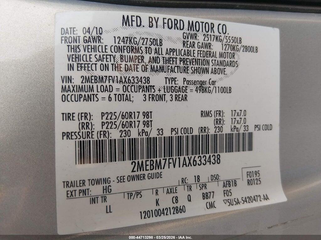 2MEBM7FV1AX633438 2010 MERCURY GRAND MARQUIS photo no. 9